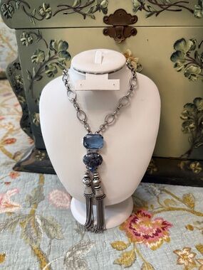 Chico's Blue Stone Tassel Necklace
